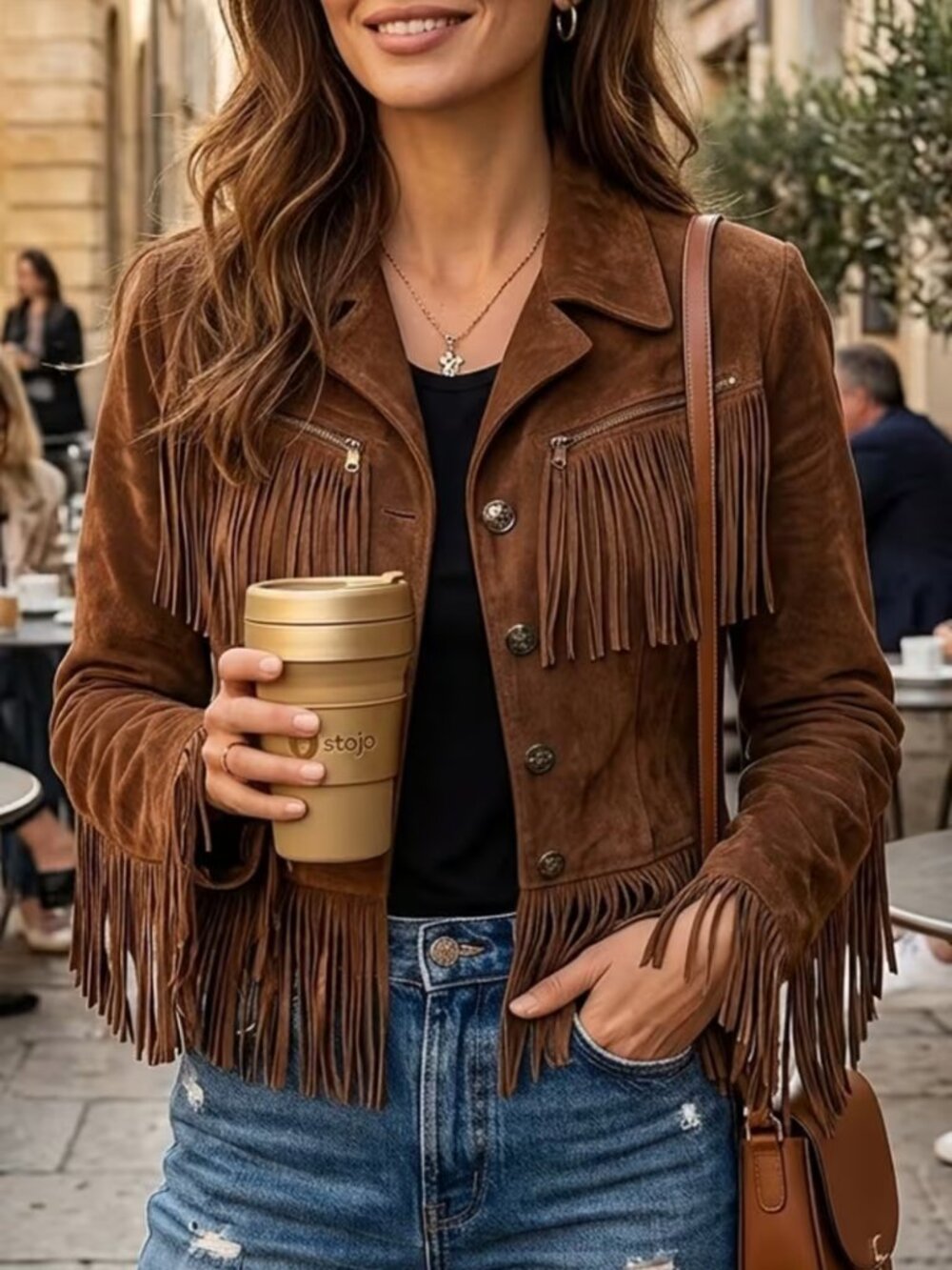 Women's Western Bohemian Fringe Faux Suede Jacket